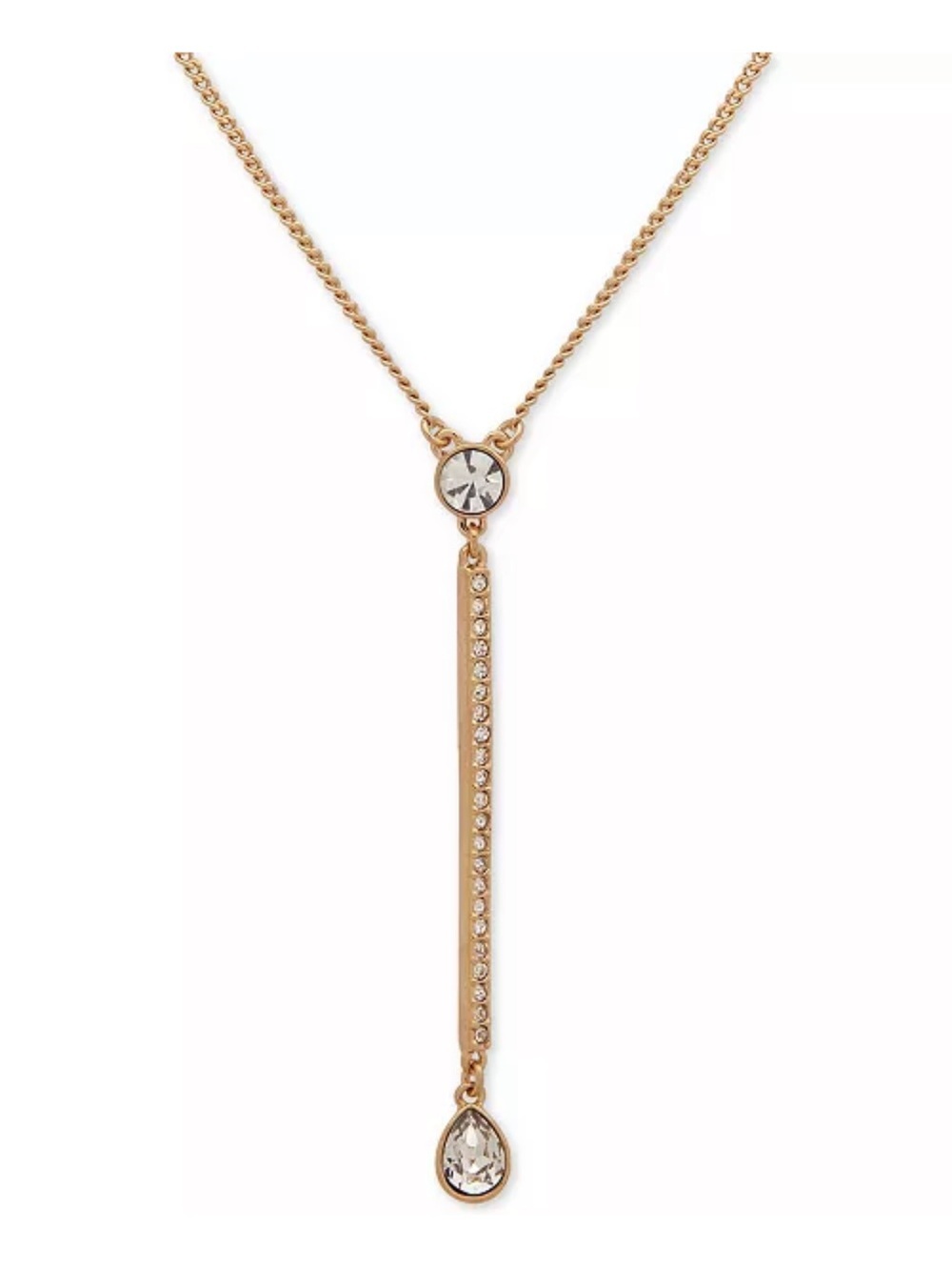 DKNY Gold-Tone Crystal Lariat Necklace, 16" + 3" extender Gold-Tone Y-Drop Neck